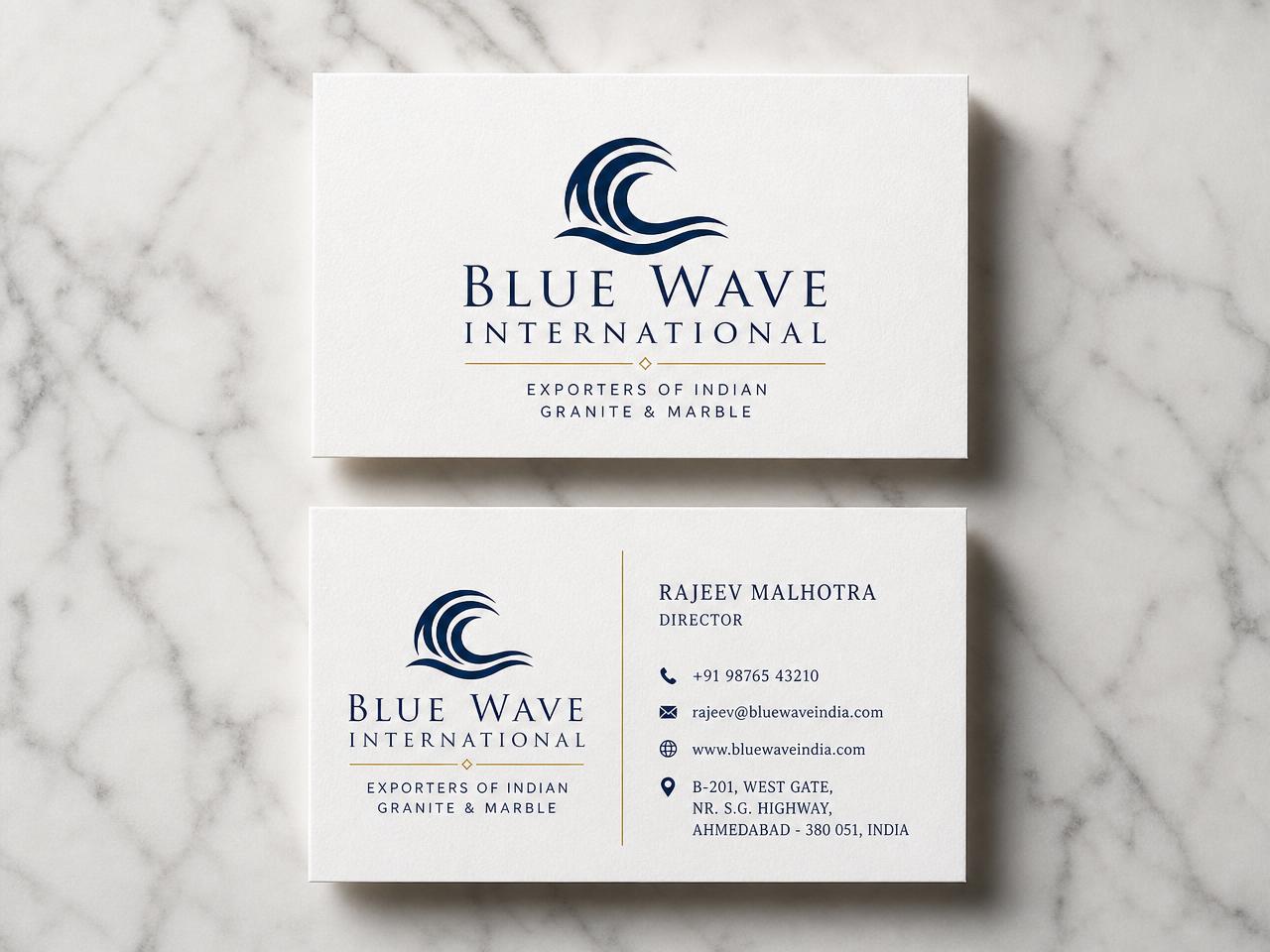 Blue Wave International business card design, front and back