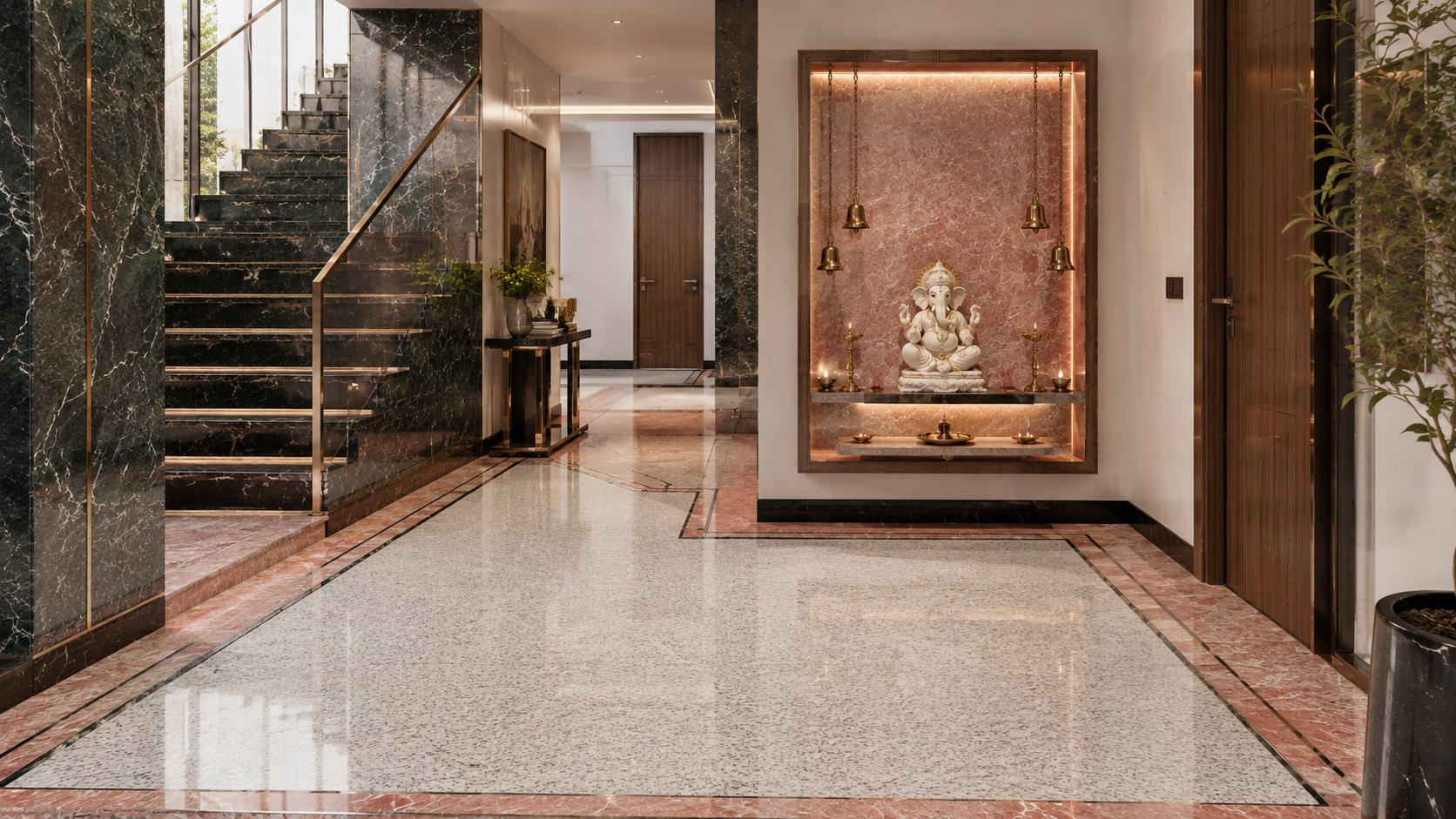 Inlaid foyer flooring — Indian natural stone used in a entrance